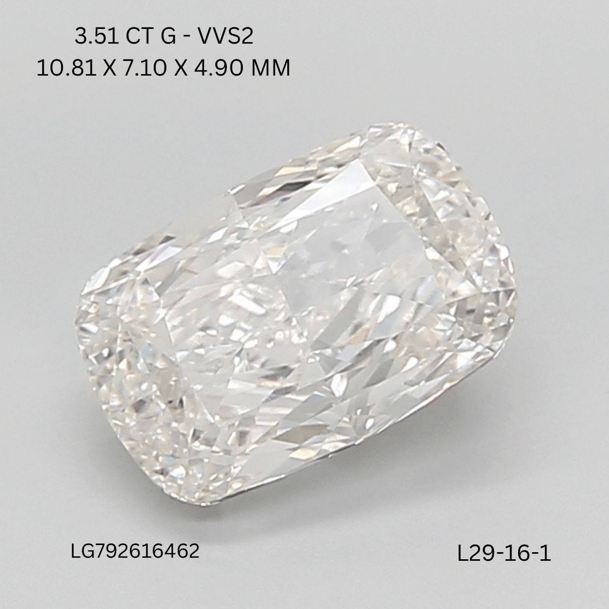 Lab Grown Diamond Lab-grown 3,51Ct G-VVS2 Cushion - IGILG792616462 1