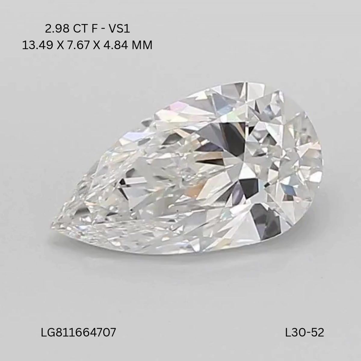 Lab Grown Diamond Lab-grown 2,98Ct F-VS1 Pear - IGILG811664707 1