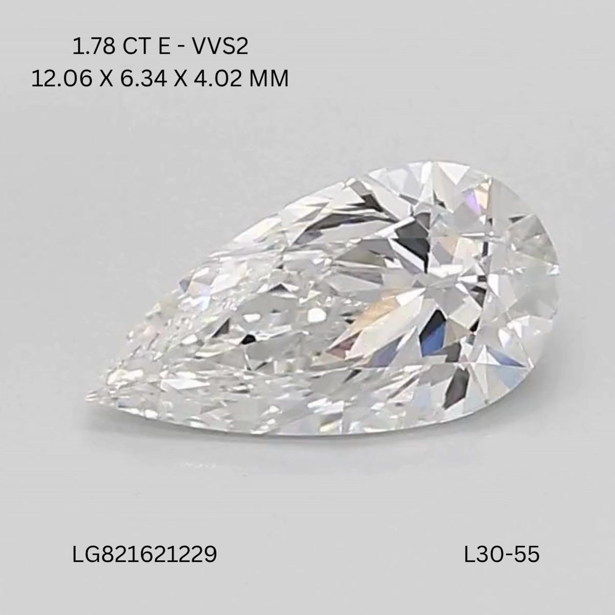 Lab Grown Diamond 1,78Ct E-VVS2 Pear - IGILG821621229 1