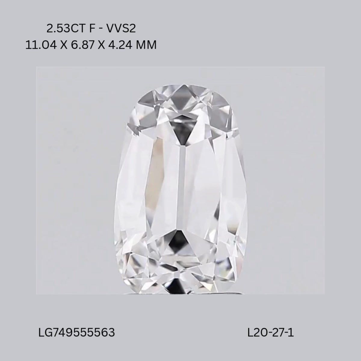 Lab Grown Diamond 2,52Ct F-VVS2 Cushion - IGILG749555563 1