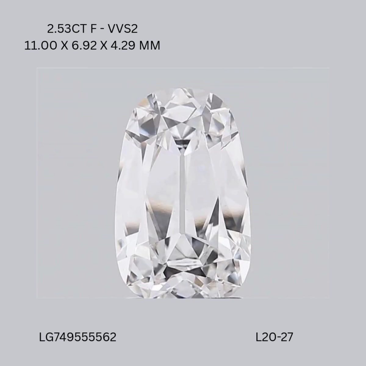 Lab Grown Diamond 2,52Ct F-VVS2 Cushion - IGILG749555562 1