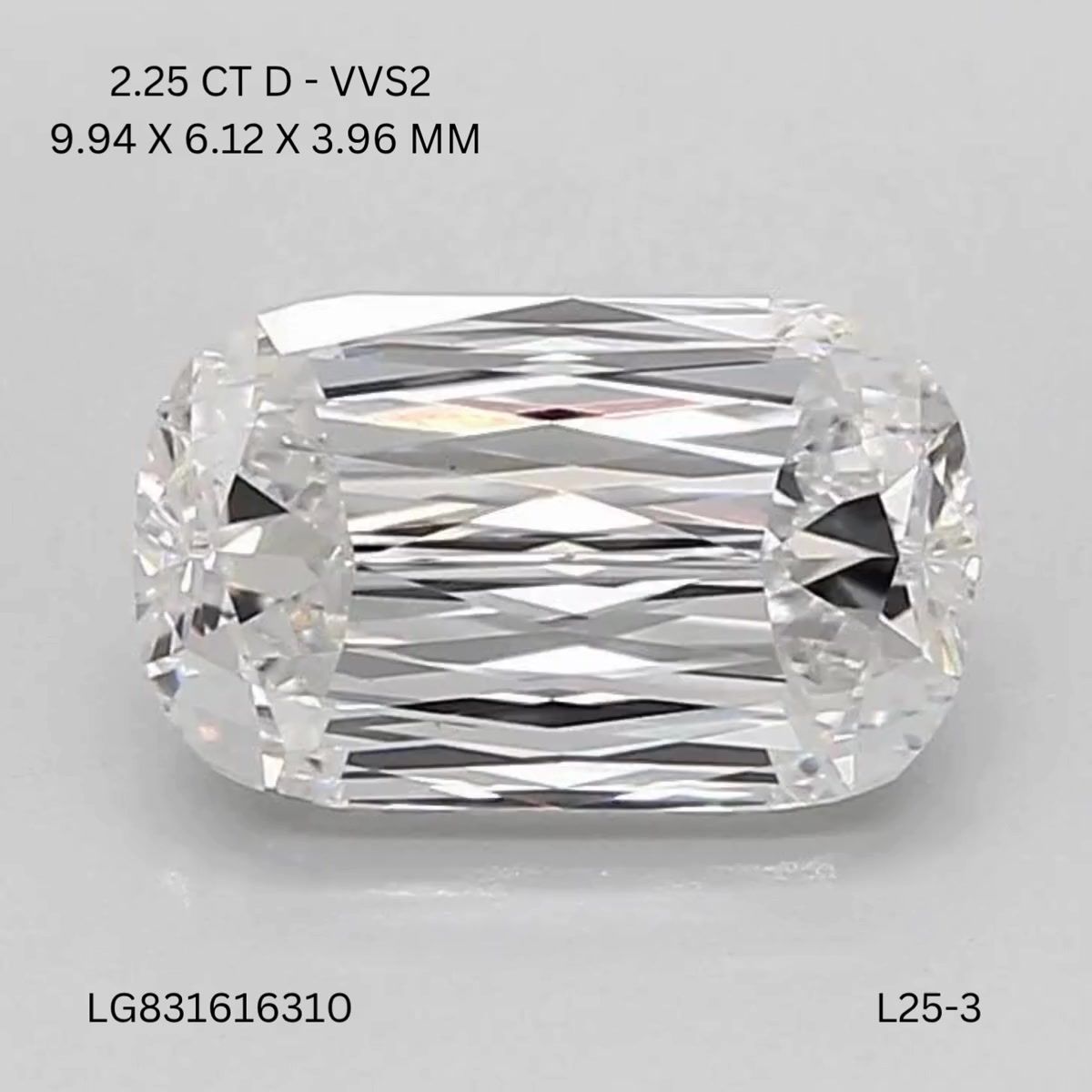 Lab Grown Diamond 2,25Ct D-VVS2 Cushion - IGILG831616310 1
