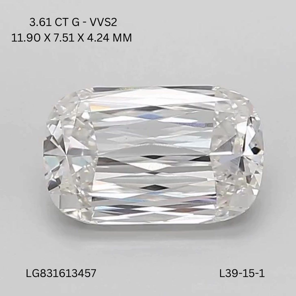 Lab Grown Diamond 3,61Ct G-VVS2 Cushion - IGILG831613457 1