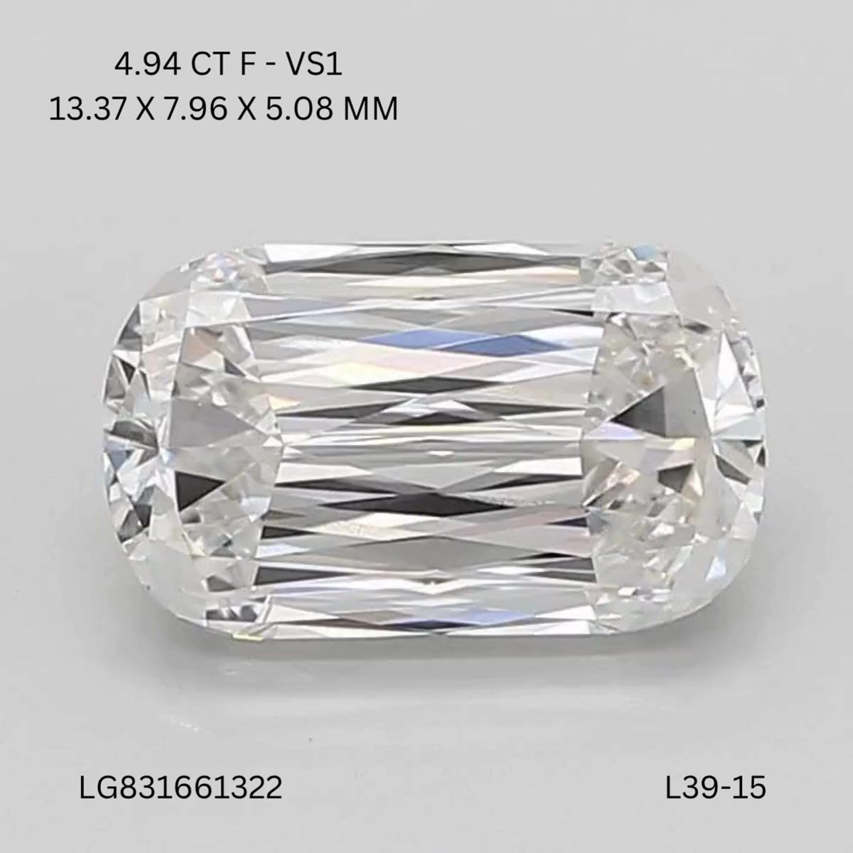 Lab Grown Diamond 4,94Ct F-VS1 Cushion - IGILG831661322 1
