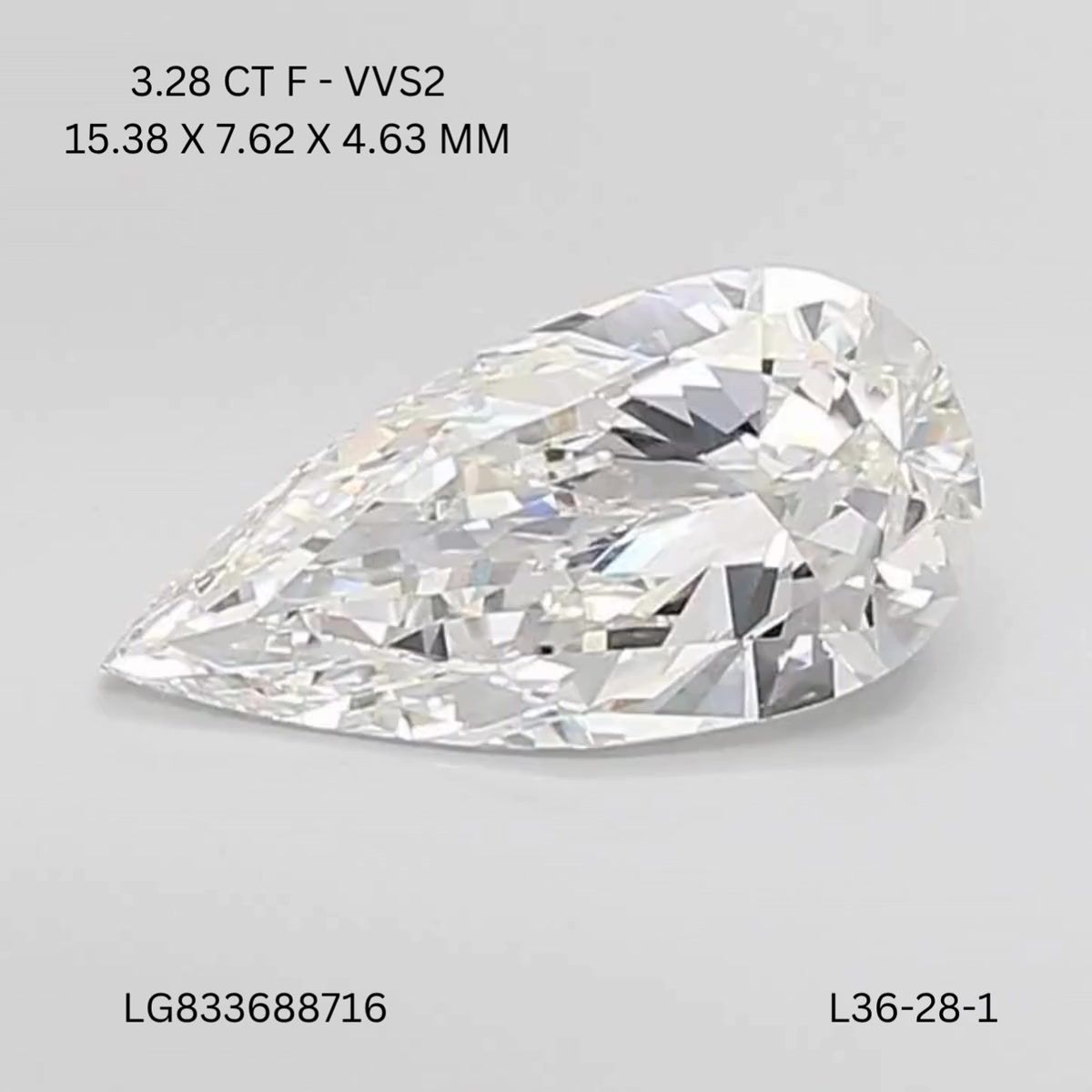 Lab Grown Diamond 3,28Ct F-VVS2 Pear - IGILG833688716 1